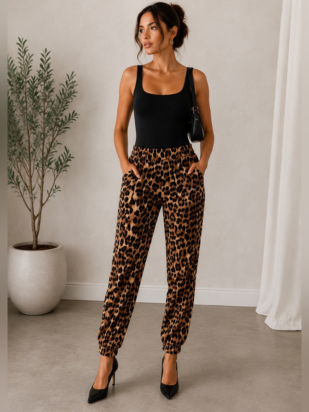 Zara Leopard Print Joggers - Brown and Black